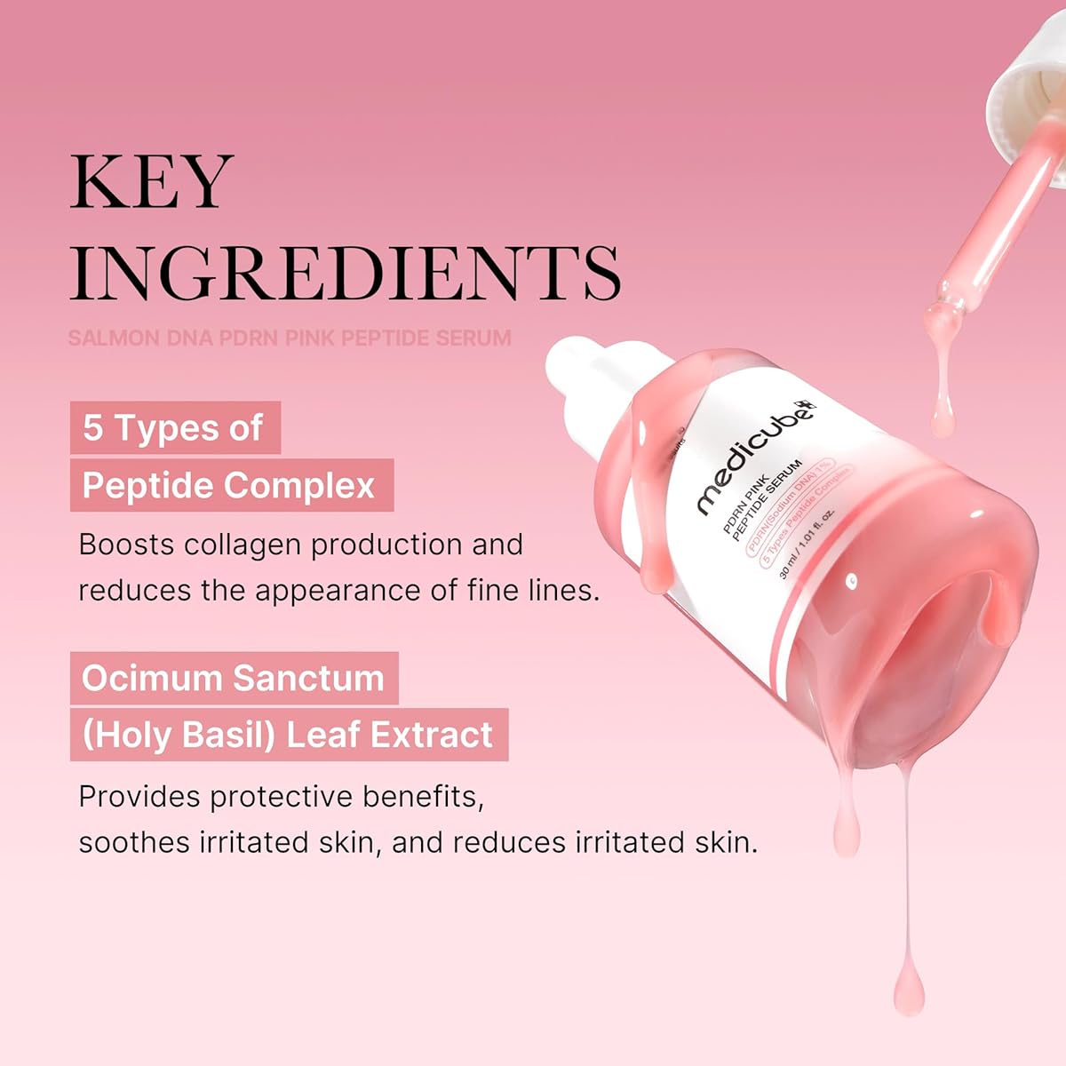 Medicube Salmon DNA PDRN Pink Peptide Serum, Pink glow serum, Peptide, Niacinamide, Hydrating & Mois