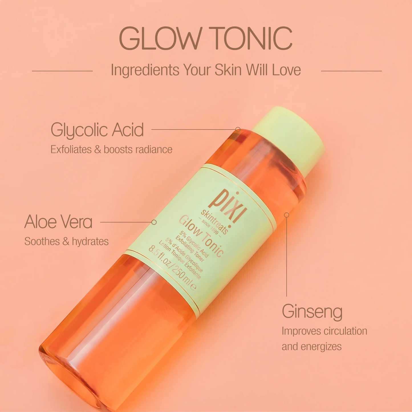 Pixi Glow Tonic Exfoliating Toner with Glycolic Acid 250 ml